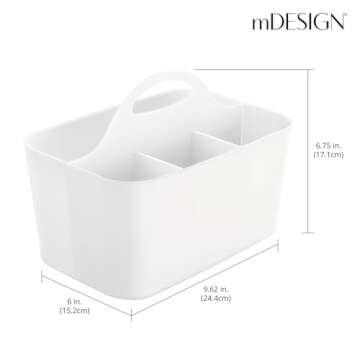 mDesign Plastic Portable Craft Storage Organizer Caddy Tote, Divided Basket Bin with Handle for Crafts, Sewing, Art Supplies - Holds Brushes, Colored Pencils - Lumiere Collection - 2 Pack - White