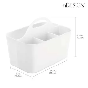 mDesign Plastic Portable Craft Storage Organizer Caddy Tote, Divided Basket Bin with Handle for Crafts, Sewing, Art Supplies - Holds Brushes, Colored Pencils - Lumiere Collection - 2 Pack - White