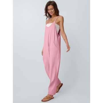 AUTOMET Jumpsuits for Women Casual Summer Outfits Rompers Comfy Beach Vacation Trendy Overalls Jumpers Fashion Clothes 2025 Pink L