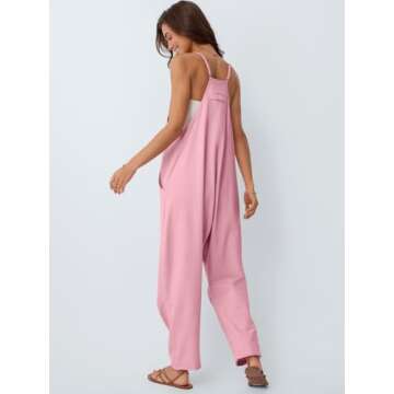 AUTOMET Jumpsuits for Women Casual Summer Outfits Rompers Comfy Beach Vacation Trendy Overalls Jumpers Fashion Clothes 2025 Pink L