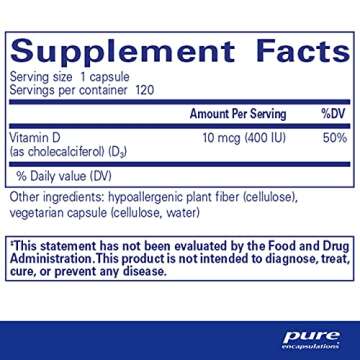 Pure Encapsulations Vitamin D3 10 mcg (400 IU) | Hypoallergenic Support for Bone, Breast, Cardiovasc...