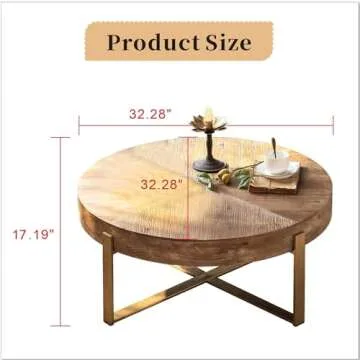 DS-HOMEPORT Round Wood Coffee Table - Rustic Style & Easy Assembly