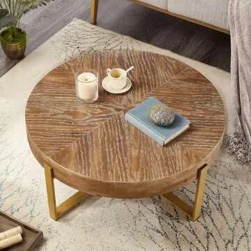 Stylish DS-HOMEPORT Round Wood Coffee Table for Living Room