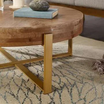 Stylish DS-HOMEPORT Round Wood Coffee Table for Living Room