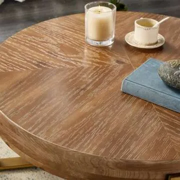 Stylish DS-HOMEPORT Round Wood Coffee Table for Living Room