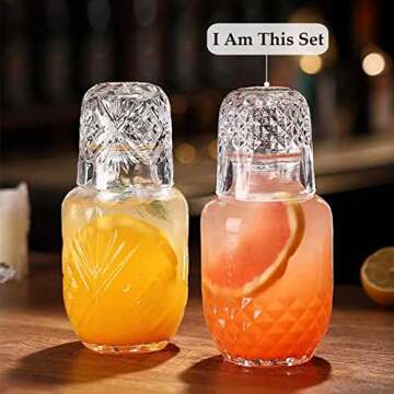 Bedside Water Carafe and Glass Set, Mfacoy 17 OZ Glass Pitcher & 5 OZ Cup, Bedside Night Carafe Pitc...