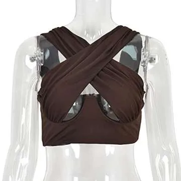 Women Sexy Halter Crisscross Tank Crop Top for Summer