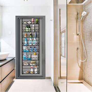 AULEDIO Over The Door Pantry Rack, Adjustable 8 Baskets Closet Organizer Hanging Spice Space Saver,Black