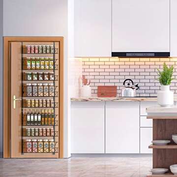 AULEDIO Over The Door Pantry Rack, Adjustable 8 Baskets Closet Organizer Hanging Spice Space Saver,Black