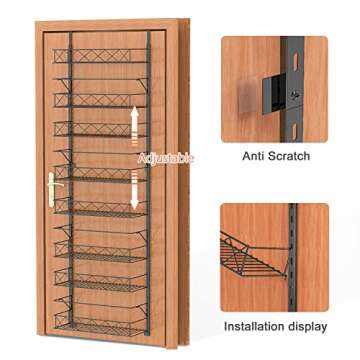 AULEDIO Over The Door Pantry Rack, Adjustable 8 Baskets Closet Organizer Hanging Spice Space Saver,Black
