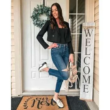 luvamia Womens Fashion Lapel Cropped Blazers for Women Business Casual Open Front Black Blazer Women Black Suit for Women Interview Outfits for Women Black Size Medium Fits Size 8 / Size 10