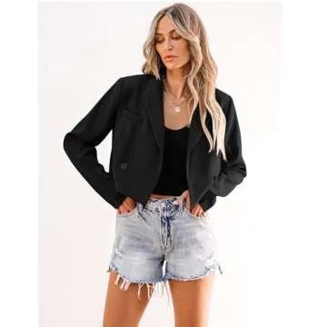 luvamia Womens Fashion Lapel Cropped Blazers for Women Business Casual Open Front Black Blazer Women Black Suit for Women Interview Outfits for Women Black Size Medium Fits Size 8 / Size 10