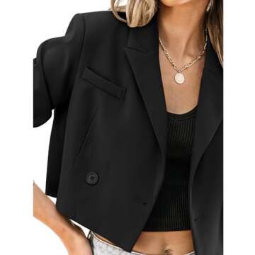 luvamia Womens Fashion Lapel Cropped Blazers for Women Business Casual Open Front Black Blazer Women Black Suit for Women Interview Outfits for Women Black Size Medium Fits Size 8 / Size 10