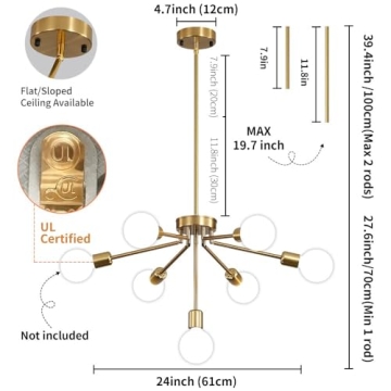 Gednbo Gold Sputnik Chandelier - Modern Pendant Light