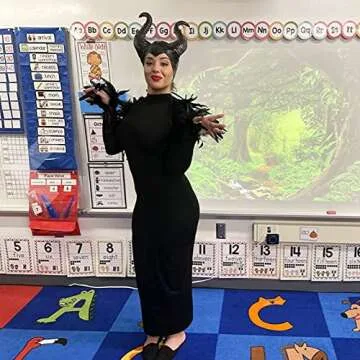 Uranshin Halloween Maleficent Horns Maleficent Costume, Black Long Women Horns Queen Horns Hat, Deluxe Magic Witch Headpiece Headdress for Women Adults