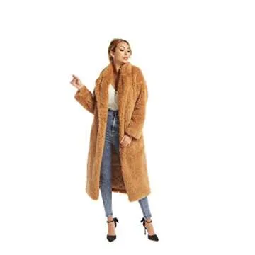SUGAR POISON Women Faux Fur Winter Coats Comfort Warm Outerwear Open Front Long Cardigan Overcoat Jacket M