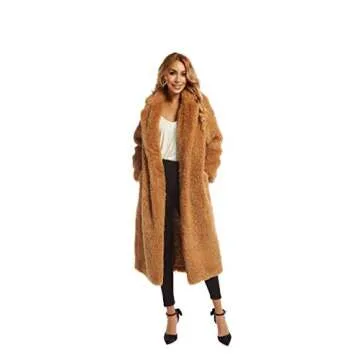 SUGAR POISON Women Faux Fur Winter Coats Comfort Warm Outerwear Open Front Long Cardigan Overcoat Jacket M