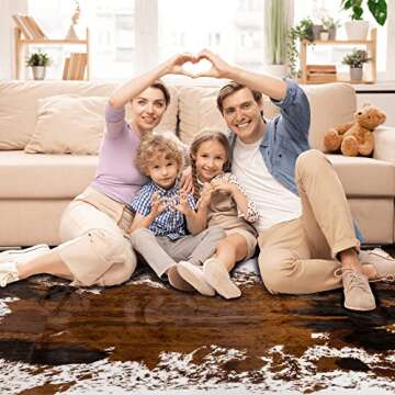 CONBEN Premium Faux Cowhide Rug Large (4.6ft x 6.6ft) - No-Slip Backing, Cow Print Decor - Western W...