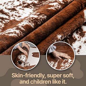 CONBEN Premium Faux Cowhide Rug Large (4.6ft x 6.6ft) - No-Slip Backing, Cow Print Decor - Western Wall Art Farmhouse, Western Floor Rugs for Living Room, Bedroom, Dining Area or Office