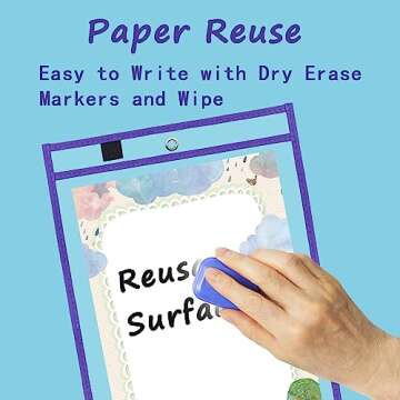 Antner 30 Pack Oversized Dry Erase Pockets Sleeves Reusable Ticket Holders, Clear Plastic Sheet Page...