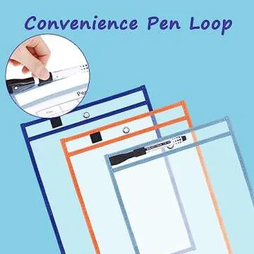 Antner 30 Pack Oversized Dry Erase Pockets Sleeves Reusable Ticket Holders, Clear Plastic Sheet Page Protectors, Heavy Duty Work Pockets School Teacher Classroom Office Organization Supplies, 10 Color