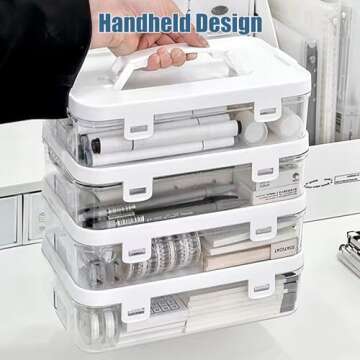 osseph 3pcs Portable Project Case Clear File Box, Plastic Storage Container Bins with Latching Lids, Stackable Storage Box Organizer Container For File Photo Documents Scrapbook Craft Art Supplies