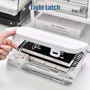 osseph 3pcs Portable Project Case Clear File Box, Plastic Storage Container Bins with Latching Lids, Stackable Storage Box Organizer Container For File Photo Documents Scrapbook Craft Art Supplies