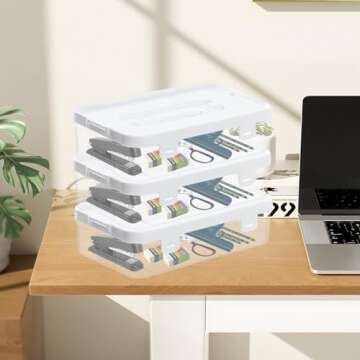 osseph 3pcs Portable Project Case Clear File Box, Plastic Storage Container Bins with Latching Lids, Stackable Storage Box Organizer Container For File Photo Documents Scrapbook Craft Art Supplies