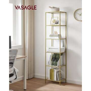VASAGLE Bookcase, 6-Tier Bookshelf, Slim Shelving Unit for Bedroom, Bathroom, Home Office, Tempered ...