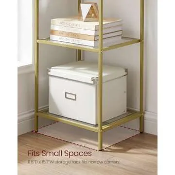 VASAGLE Bookcase, 6-Tier Bookshelf, Slim Shelving Unit for Bedroom, Bathroom, Home Office, Tempered Glass, Steel Frame, Metallic Gold ULGT500A01
