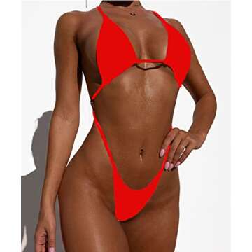 Stylish YIMISAN One Piece Sling Bikini Bathing Suit Red