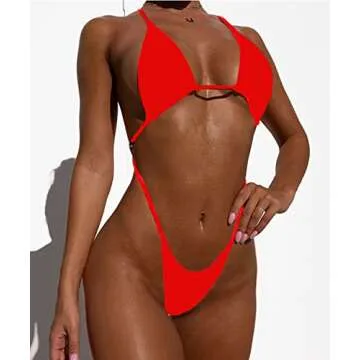 Stylish YIMISAN One Piece Sling Bikini Bathing Suit Red