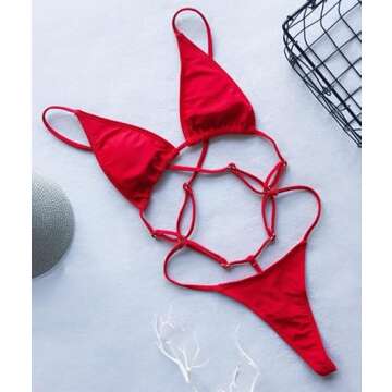 Stylish YIMISAN One Piece Sling Bikini Bathing Suit Red
