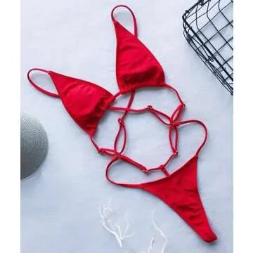 Stylish YIMISAN One Piece Sling Bikini Bathing Suit Red