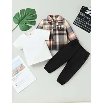 bilison Toddler Baby Boy Outfits Plaid Shirt+T Shirts+Pants Fall Winter 3Pcs Clothing Set 6Months-4T