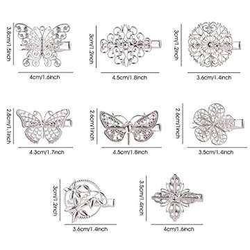 Cinaci 32 Pack/16 Pairs Small Metal Silver Retro Vintage Leaf Flower Butterfly Alligator Hair Clips Duckbill Mini Barrettes Decorative Tiny Hair Pins Accessories for Women Girls Fine Thin Short Hair