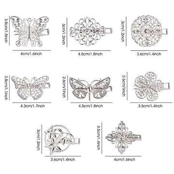 Cinaci 32 Pack/16 Pairs Small Metal Silver Retro Vintage Leaf Flower Butterfly Alligator Hair Clips Duckbill Mini Barrettes Decorative Tiny Hair Pins Accessories for Women Girls Fine Thin Short Hair