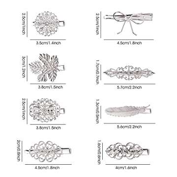 Cinaci 32 Pack/16 Pairs Small Metal Silver Retro Vintage Leaf Flower Butterfly Alligator Hair Clips Duckbill Mini Barrettes Decorative Tiny Hair Pins Accessories for Women Girls Fine Thin Short Hair