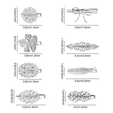 Cinaci 32 Pack/16 Pairs Small Metal Silver Retro Vintage Leaf Flower Butterfly Alligator Hair Clips Duckbill Mini Barrettes Decorative Tiny Hair Pins Accessories for Women Girls Fine Thin Short Hair