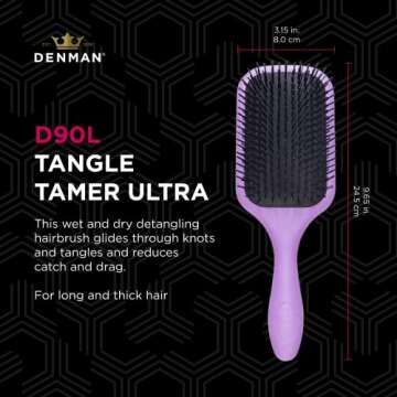 Denman Tangle Tamer Ultra (Violet) Detangling Paddle Brush For Curly Hair And Black Natural Hair - u...