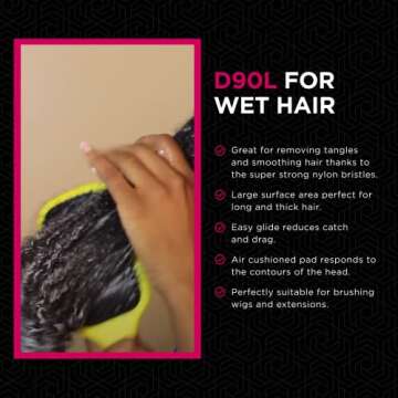 Denman Tangle Tamer Ultra (Violet) Detangling Paddle Brush For Curly Hair And Black Natural Hair - use with both Wet & Dry Hair, D90L