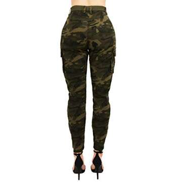 TwiinSisters Women's High Waist Slim Fit Jogger Cargo Camo Pants for Women with Matching Belt - 3X, Army Olive