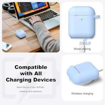 R-fun Compatible with AirPods Case Cover, Soft Silicone Protective Cover with Keychain for Women Men Compatible with Apple AirPods 2nd 1st Generation Charging Case, Front LED Visible,Sky Blue