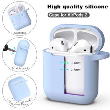 R-fun Compatible with AirPods Case Cover, Soft Silicone Protective Cover with Keychain for Women Men Compatible with Apple AirPods 2nd 1st Generation Charging Case, Front LED Visible,Sky Blue