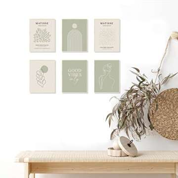 KBKBART Sage Green Matisse Wall Art Prints, Abstract Matisse Wall Art Exhibition Posters, Minimalist...