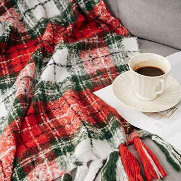 G Lake Christmas Plaid Throw Blanket Green Red Super Soft Faux Cashmere with Tassels for Couch Sofa ...