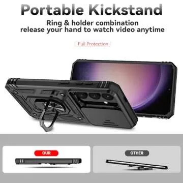 for Samsung Galaxy S25 Plus Case with Slide Camera Cover HD Screen Protector [Military Grade Drop Tested] Magnetic Ring Holder Kickstand Protective Phone Case for Samsung Galaxy S25+ Plus 2025, Black