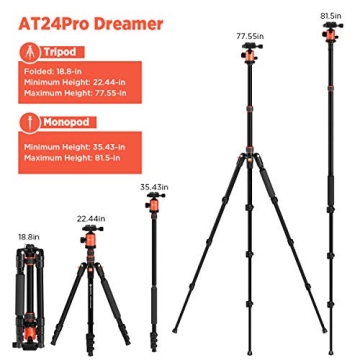GEEKOTO Compact 77'' Tripod for DSLR with 360 Degree Ball Head