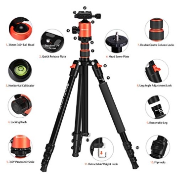 GEEKOTO Compact 77'' Tripod for DSLR with 360 Degree Ball Head