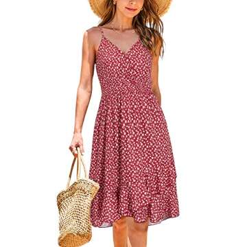 ULTRANICE Women Summer Dress Spring 2025 Sundress Casual Pink Floral Flowy Wrap Beach Clothes Beach ...